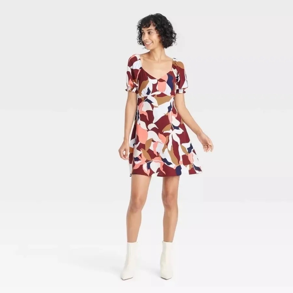 A New Day Abstract Print Puff Sleeve Mini Dress Women’s XL